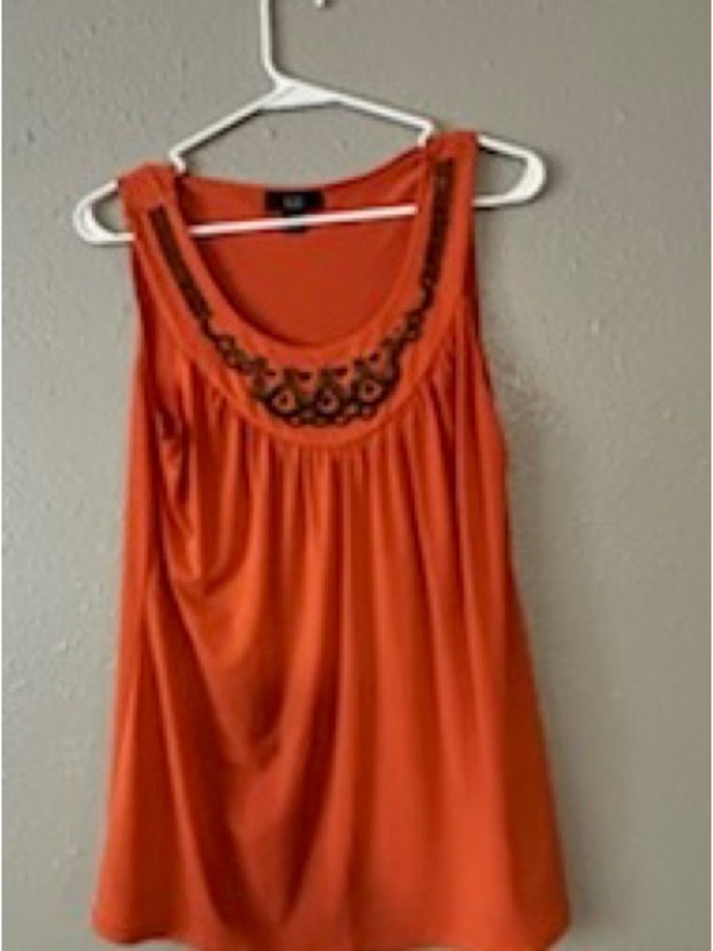 AGB Orange Tank Top with Black Embroidered Scoop Neck